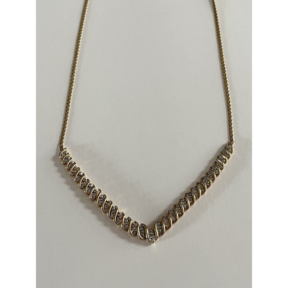 Vermeil Sterling Silver  .10ctw Diamond Flat V Wheat Necklace 16.5” 8.38G - Picture 4 of 16